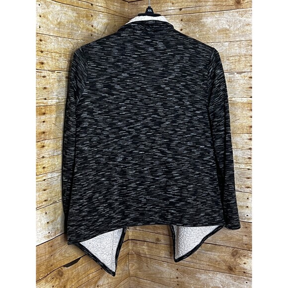 GREEN TEA WARM COZY LINED HEATHER BLACK OPEN FRONT WATERFALL COATIGAN SIZE XL - Picture 2 of 6